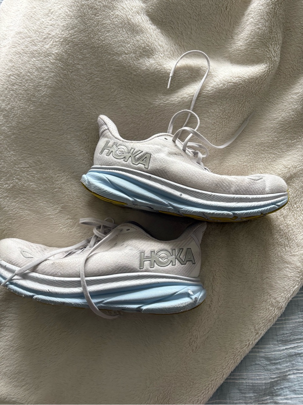 Hoka White and Light Blue Women's Running Sneakers